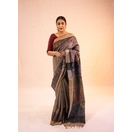 Charcoal Grey Radhakrishna Hand Painted Madhubani Tussar silk saree