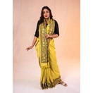 Yellow Fishes Rasleela Handpainted  Madhubani cotton Saree